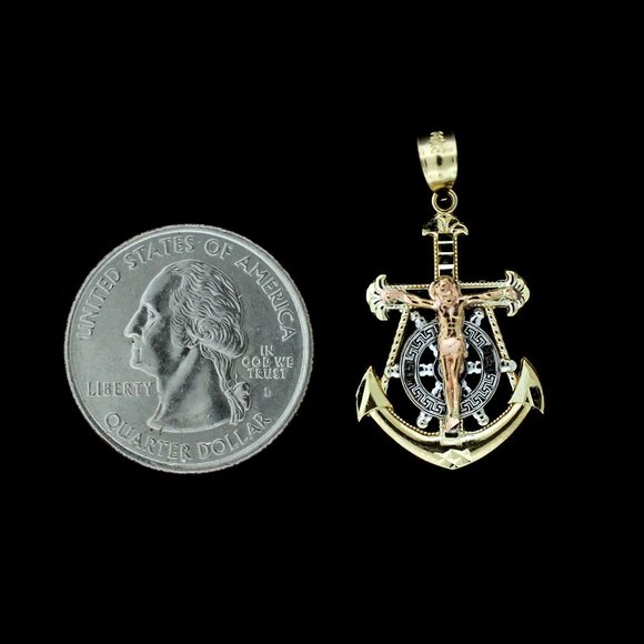 10K Real Gold Rope Chain and Anchor Cross Pendant Set - Picture 5 of 10